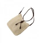 WOMEN CROCHET SUMMER BEACH PURSE BAG HANDMADE STRAW TOTE HANDBAG - WHITE